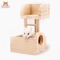 BP【ready Stock】2-Story Hamster แพลตฟอร์มปีนเขาไม้ซ่อน Shelter House สนามเด็กเล่น Chew ของเล่นสัตว์เลี้ยง AccessoriesCOD【cod】