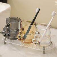 【CW】┋☫  Household Glass Bead Handle Drinking Cup Toothbrush Mouthwash Couple Storage Set