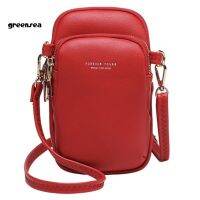 GreenseaWomen Solid Color Multi Pocket Faux Leather Crossbody Shoulder Bag Phone Purse