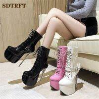 hot【DT】 SDTRFT Pole dancing 20cm Thin Heels Stiletto Buckle Ankle Platform PUNK Pumps ladies 8 Inches Fetish Ballet Shoes