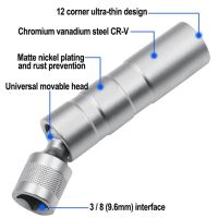 Magnetic Thin Walled Spark Plug Socket Universal Joint 12 Point 3/8-Inch Drive Swivel Socket Removal Tool 14mm Cr-V