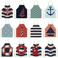 1Pc Marine Anchor Nautical Ocean Pattern Kitchen Apron for Woman linen Linen Aprons Home Cooking Baking Bibs 55x68cm