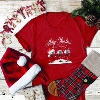 Merry Christmas Wine Printing Aesthetic Tee Shirt S5Xl T Shirt Christmas Gift For