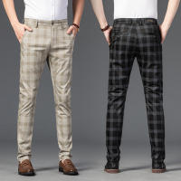 ร้อน, ร้อน★WuChu Mens Pants Straight Loose Casual Trousers Large Size Cotton Fashion Mens Business Suit Pants plaid Brown Grey cotton