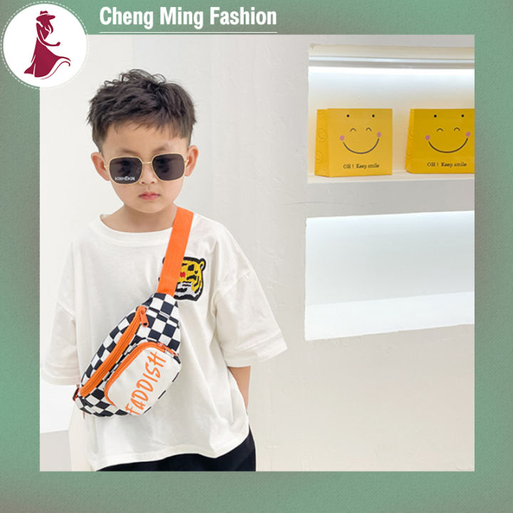 cheng-ming-กระเป๋าสายสะพายลำลองสำหรับเด็ก-กระเป๋าสะพายไหล่ซิปตัวอักษรลายสก๊อตเรียบง่ายเป็นที่นิยมสำหรับเด็กหญิงเด็กชาย