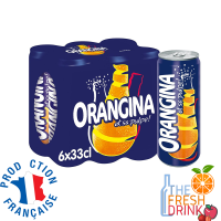 Orangina Orange Juice Pulp Soda Tall Cans น้ำส้มออเรนจิน่า แบบกระป๋อง 330ml แพ็ค 6 ขวด