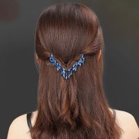 Light Luxury V-shaped Hindbrain Hairpin Retro Crystal Sapphire One Word Clip Womens Simple Broken Hair Clip Side Hair accessories