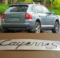 โลโก้ตัวอักษร สีเงินด้าน คาเยนเน่ ปอเช่ พอซ ขนาด : 33 * 6 cm  Porsche Cayenne S Rear Tail Emblem Genuine 2003-2006