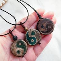 Natural Agates Stone Tibetan Dzi Pendant Necklace Yinyang Black Lava Three Eyes Dzi Long Necklace Women Men Healing Energy Lucky