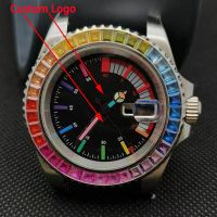 hot【DT】 New watch logo nh35 case mens rainbow dial nh36 modified part NH35/NH36 movement