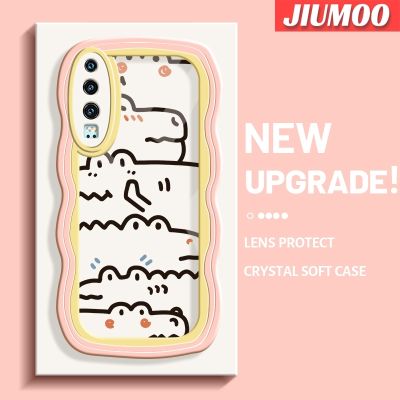 JIUMOO เคสสำหรับ Huawei P30 P30 Pro P30 Lite เคสลายจระเข้แบบเรียบง่ายขอบครีมดีไซน์ใหม่เคสโทรศัพท์แบบใสซิลิโคนเคสป้องกันโปร่งใสกันกระแทกแฟชั่นเลนส์กล้องถ่ายรูป