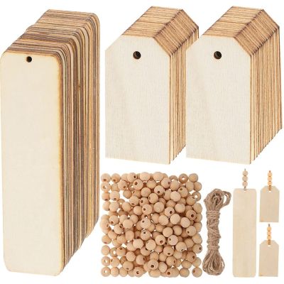 Tag Blank Gift Wooden Tag with Hole Wooden Bookmark,Wood Beads Various with Rope for Garland DIY Crafts Party Decoration