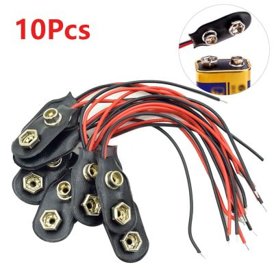 ▨ 10PCS I Type 9V Clip-on Battery Connector Leather Shell Black Red Wired 9 Volt Battery Clip Connector Battery Holder For Arduino