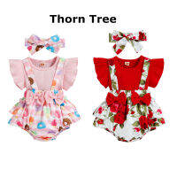 Thorn Tree  ชุดเด็กทารกหญิง 2 ชิ้นชุดแขวนกุทัณฑ์เย็บปะติดปะต่อกัน Ruffle สามเหลี่ยม Romper พร้อมเสื้อผ้าคาดศีรษะ