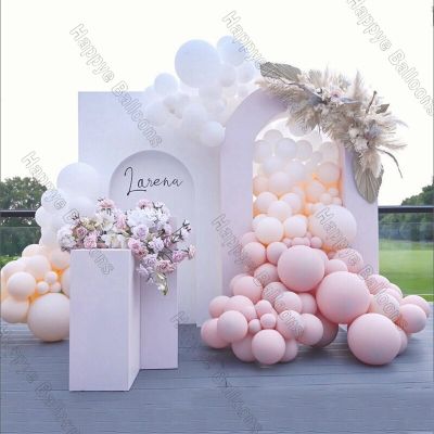 196pcs Doubled Macaron Baby Pink Balloon Garland Arch Kit Wedding Decoration Doubled Nude White Ballon Set Happy Birthday Decor Balloons