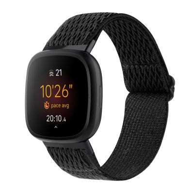 สำหรับ Fitbit Versa 4 /Sense 2แถบนาฬิกาไนลอนคลื่นสากล (สีดำ)