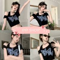 DD SHOPพร้อมส่ง M5871 เสื้อไหมพรมแขนสั้น ดีเทลเพิ่มสายคล้องคอเก๋มาก -C