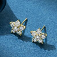 Moissanite 5 Petal Flower Earrings White Gold Stud Earring for Women 925 Sterling Silver Moissanite Diamond Earring Gift Jewerly