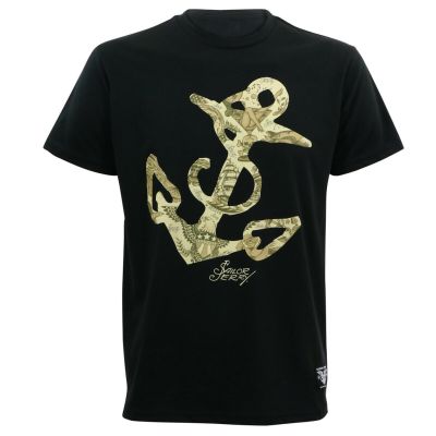 Round Neck SAILOR JERRY Tattoo Flash Anchor Slim Fit Classical T Shirt Black  728U