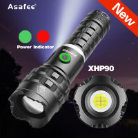 Asafee 1012B Short Flashlight 2300Lm XHP90 Powerful LED Flashlight Type-c USB Torch Telescopic Zoom Lantern 5 modes use 18650/26650 battery IPX4 Waterproof