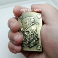 ☃ Hot-selling Skull Dragon Unicorn Wolf Embossed Bronze Series Kerosene lighter Retro metal grinding wheel windproof mens Gift