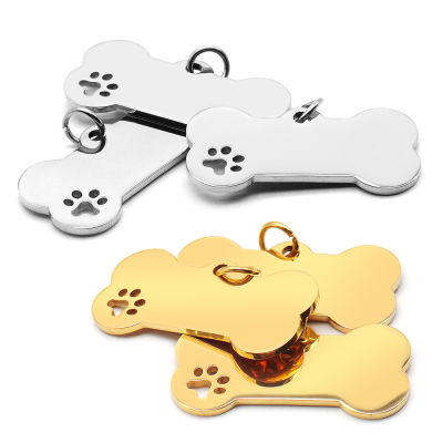 100PCS Stainless Steel Bone ID Tag Cat Dog Paw Collar Accessories Decoration Engraving CollarsDog Multi-Function Plate