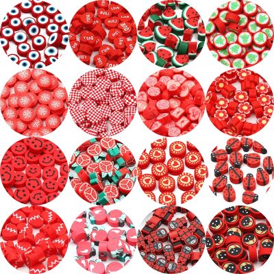☜❣ Red Series Polymer Clay Beads Fish Fruit Snowflakes Christmas Beads For Diy Jewelry Making Handmade Bracelet Earrings Keychain