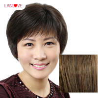 LANLOVE Elegant กลางอายุผู้สูงอายุหญิงแฟชั่นวิกตัวตลกวิกผมสั้นพร้อม Intranet