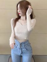 Spring Brim Collarbone V-Neck Sweater Coat Female Brief Paragraph Of Tall Waist A Render Within Tight Long-Sleeved Cultivate Ones Morality