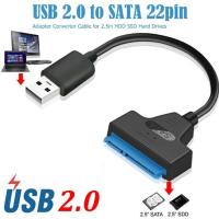 USB 2.0ไปยังฮาร์ดดิสก์สำหรับแล็ปท็อปไดรฟ์ SATA 22ขา SSD สายแปลงอะแดปเตอร์