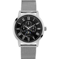 นาฬิกาข้อมือผู้ชาย GUESS Black Dial Silver Tone Stainless Steel Bracelet Chronograph Men Watch W0871G1