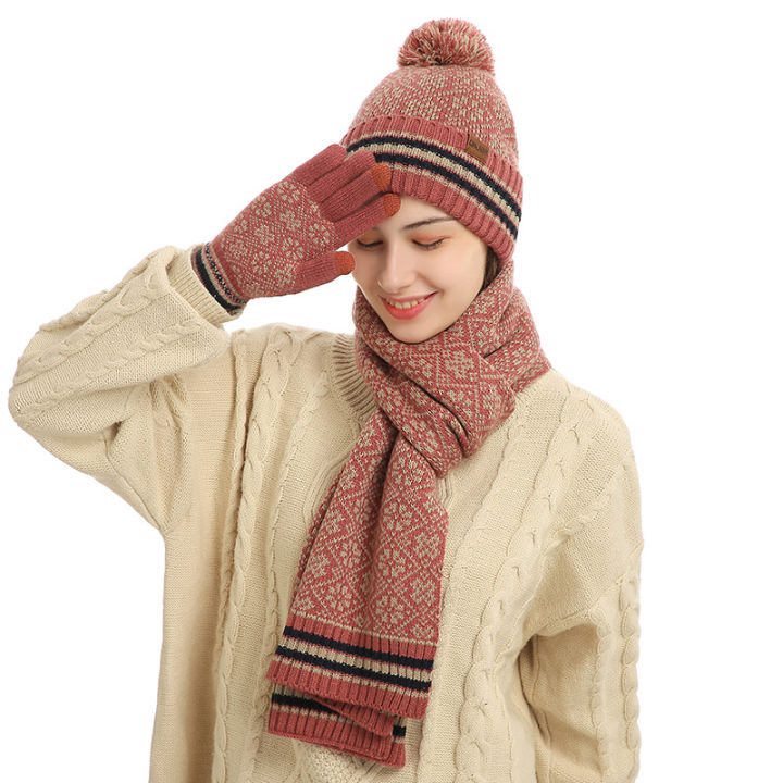 new-winter-knitted-scarf-womens-warm-wool-hat-scarf-gloves-pompom-knit-hat-for-men