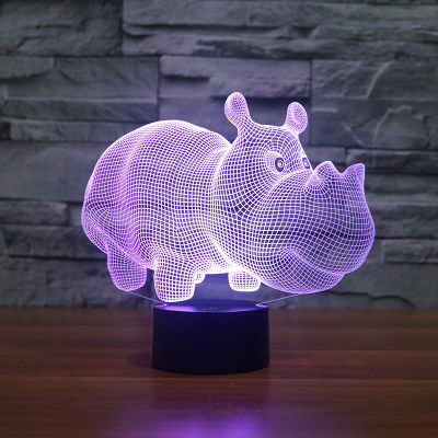 Nighdn Hippo LED Night Light สำหรับเด็ก3D Illusion Lamp Room Decor 7สีเปลี่ยน Nightlight ของขวัญเด็ก Boys Girls