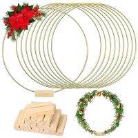 10 Packs 10 Inch Metal Floral Hoop Centerpiece with 10 Packs Wood Place Card Holders, Gold Hoop Centerpieces for Table