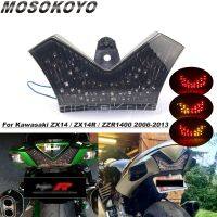 02.♕☍ไฟท้ายรถสำหรับหยุดท้ายรถมอเตอร์ไซค์ LED สำหรับ Kawasaki ZX14 ZX14R ZZR1400ไฟเบรค2006-12 2013ไฟท้ายเลนส์ควัน