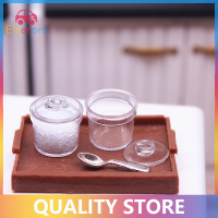 [Eleanor] 2pcs 1:12 dollhouse มินิขวดน้ำตาลเครื่องเทศเครื่องเทศ Jar W/COVER KITCHEN Decor