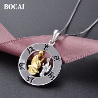 ZZOOI BOCAI Real S925 Silver Jewelry Gold-plated Buddha Seal Portrait Sanskrit Six-character Mantra Trendy Woman Pendant High-End Gift