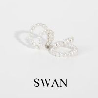 SWAN - Double Pearl Cuff ต่างหูหนีบเงินแท้ ไม่ต้องเจาะ คล้องหู มุกแท้ มุกน้ำจืด Ear Cuff