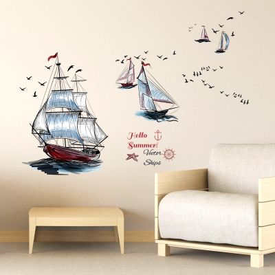 Modern Sailboat Ship Seagull Summer Scenery View wall Stickers Living Room Garden Bedroom Waterproof Removable Art Decals Mural