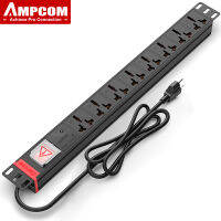 AMPCOM ปลั๊กอเนกประสงค์ PDU 8ช่องขนาด19นิ้ว,โมดูล SPD พร้อมระบบป้องกันไฟกระชากแถบไฟ10/16A สำหรับเครือข่ายตู้เสิร์ฟ