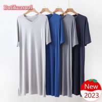 COD DTRUTYUYTUU Men modal cotton Pajamas Sleeping Dress 2023 summer Short Sleeve Dresss Plain Loose long tshirts V-Neck Long tshirt woman T-shirt Casual Nightwear