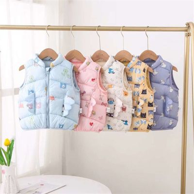 （Good baby store） Baby Down Cotton Vests Coats Cartoon Print Vests Jackets Girl Boy Autumn Waistcoat Casual Children Clothes Winter Warm Outerwear