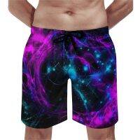 Neon Galaxy Board Shorts Elastic Waist Man Beach Pants Purple And Blue กางเกงว่ายน้ำขนาดใหญ่ Comfortable...