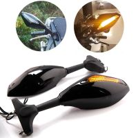 “：{—— 1Pair Motorcycle Handlebar Mount Rearview Mirror With LED Turn Signal Lights For Yamaha YZF R1 R6 2000-2008 YZF R6S 2006-200