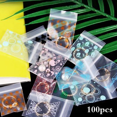 100Pcs/Lot 4x5cm Lock Bags Transparent Plastic Zipper Print Bags For Food Storage Jewelry Packaging Pouches Cute Mini Zip