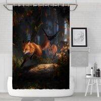 Bathroom Curtain Forest Animal Fox Pattern Bathroom Curtain Digital Printing Polyester