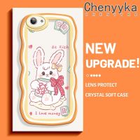 Chenyyka เคสสำหรับ VIVO Y53 เคสการ์ตูนน่ารักกระต่ายสีชมพูมีสีสันน่ารักขอบคลื่นครีมเคสมือถือกันกระแทกแบบใสนิ่มโปร่งใสลายกล้องถ่ายรูปที่สร้างสรรค์เรียบง่ายฝาครอบป้องกันซิลิโคน