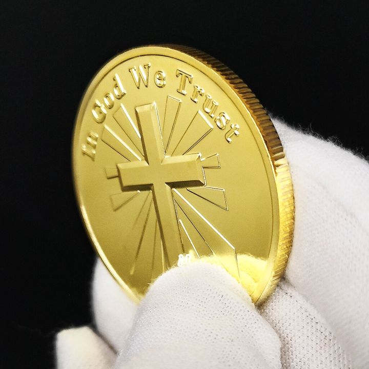 ขายตรงในพระเจ้าที่เราไว้ใจพระเจ้าพระเยซู-vs-ไม้กางเขนคริสต์ซาตานเหรียญชุบทองของที่ระลึก