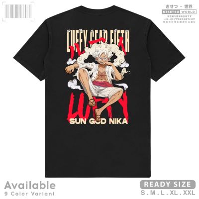 เสื้อยืด พิมพ์ลายอนิเมะ LUFFY GEAR FIFTH Sun God Nika Joy สไตล์ญี่ปุ่น สําหรับผู้ชาย x A1311
