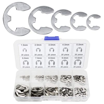 【CW】▣  200pcs external snap ring combination kit 10 size E-Clip 304 stainless steel open 1.5/2/3/4/5/6/7/8/9/10mm